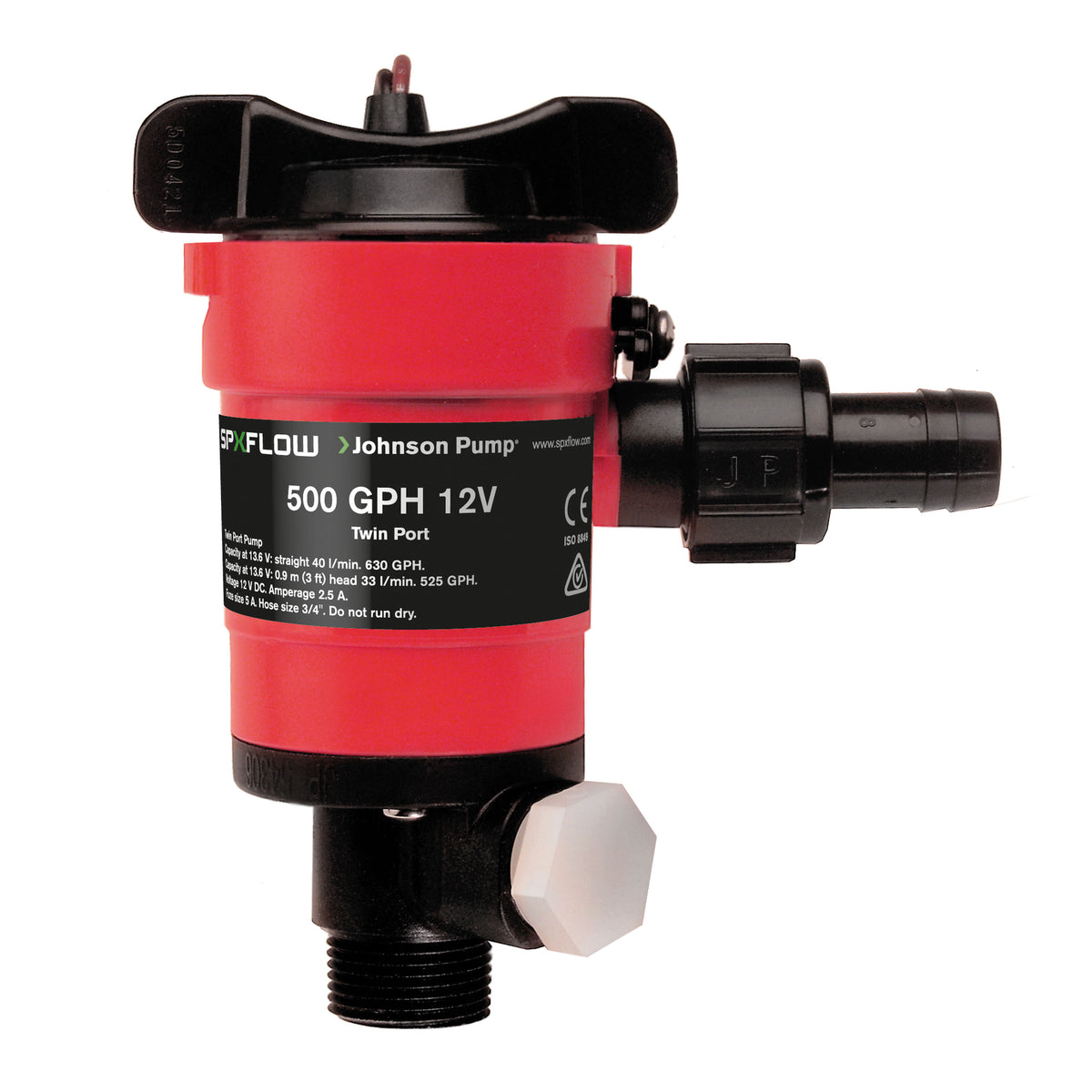 Johnson Pump 48503 Aerator/Livewell Pump, Twin Outlet Ports - 500 GPH