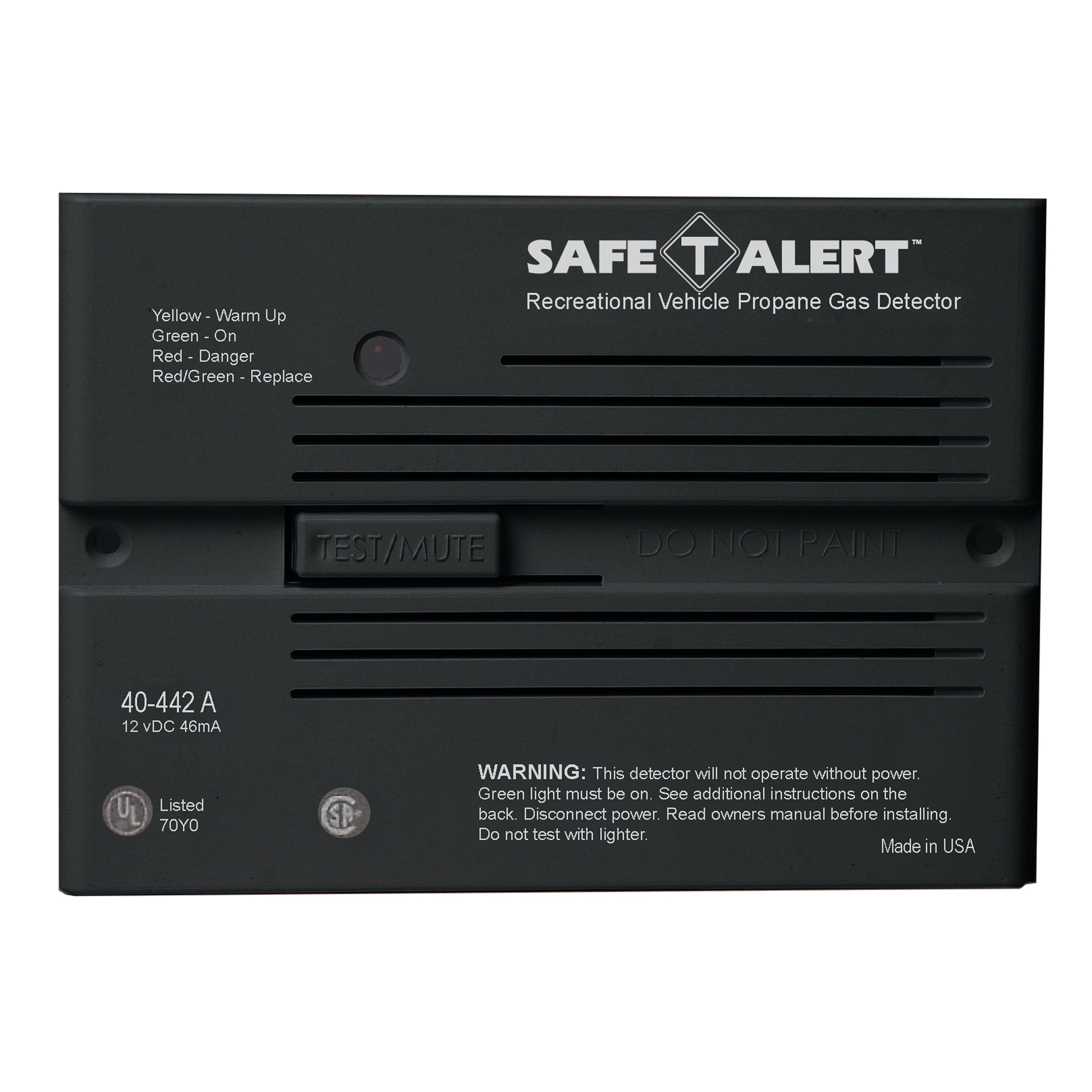 Safe-T-Alert 40-442-P-BL Propane/LP Gas Alarm - 12V, 40 Series Flush Mount, Black