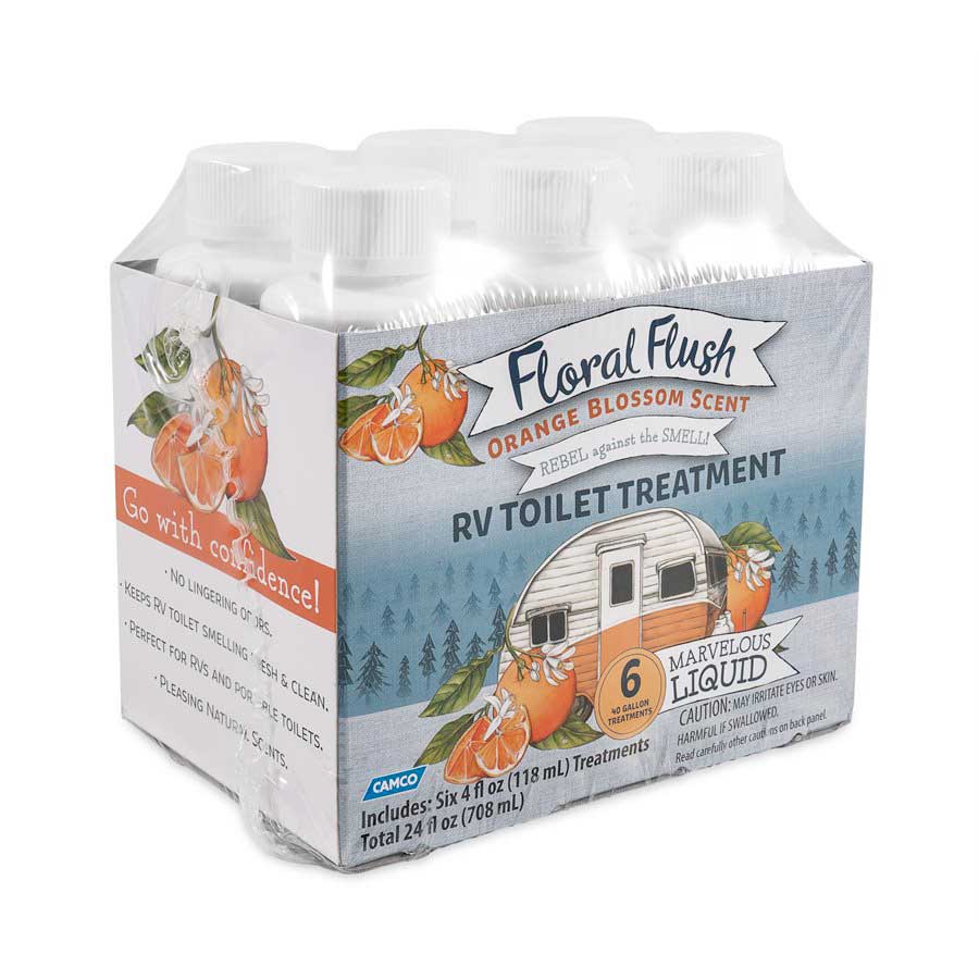 Camco 41481 Floral Flush RV Toilet Treatment Singles - Orange Blossom, (6) 4 oz. Bottles