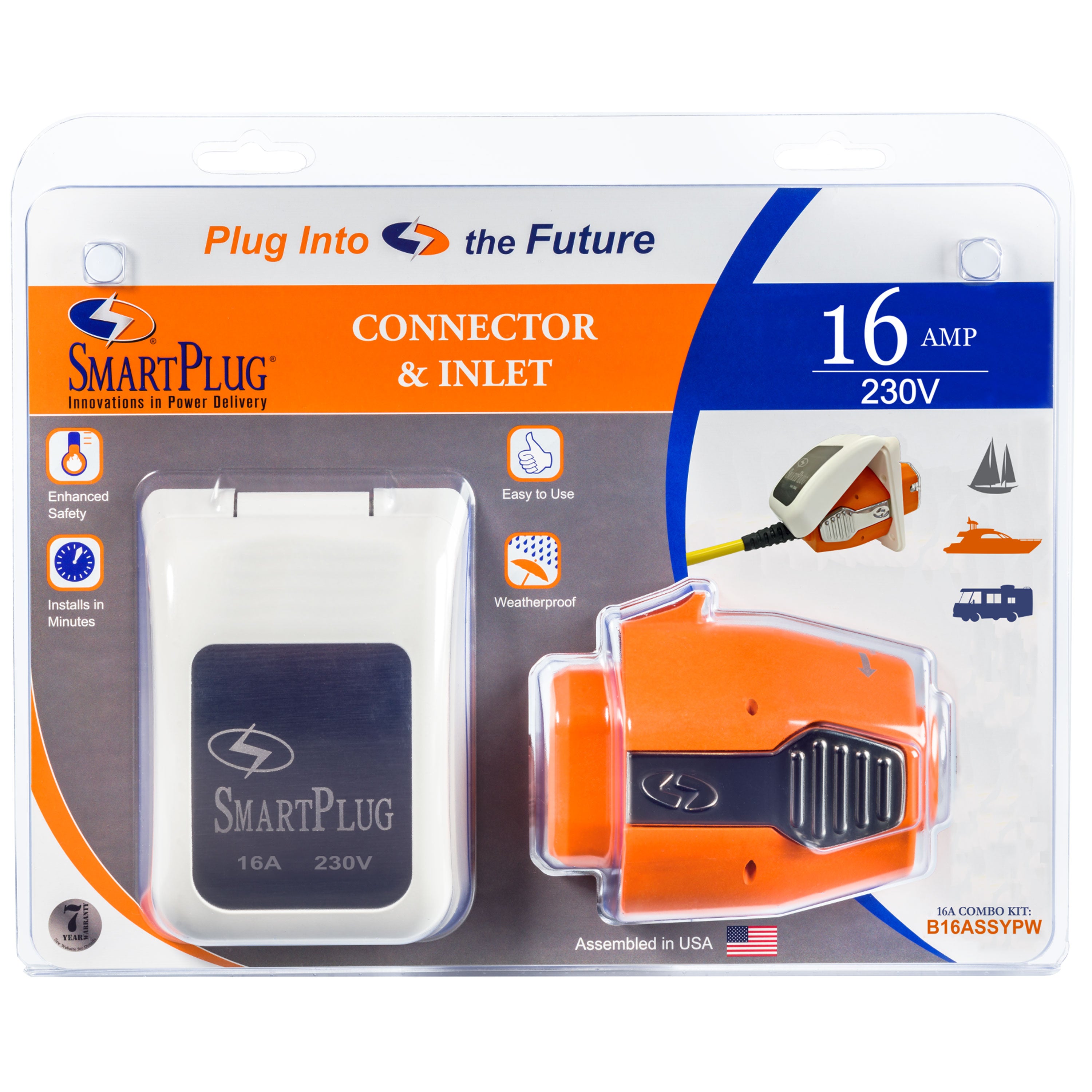 SmartPlug B16ASSYPW Combo Kit with Female Connector and Non-Metallic Inlet - 16 Amp, White