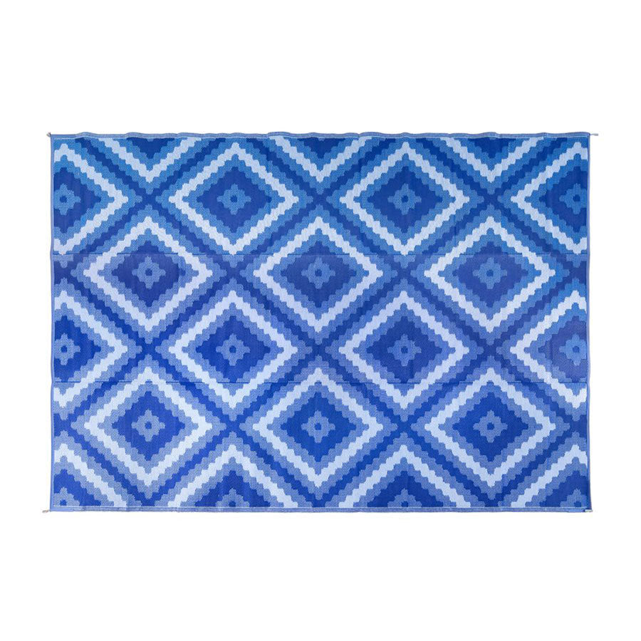 Camco 42866 Outdoor Mat - 9' x 12', Blue/White/Blue Zig-Zag Diamond