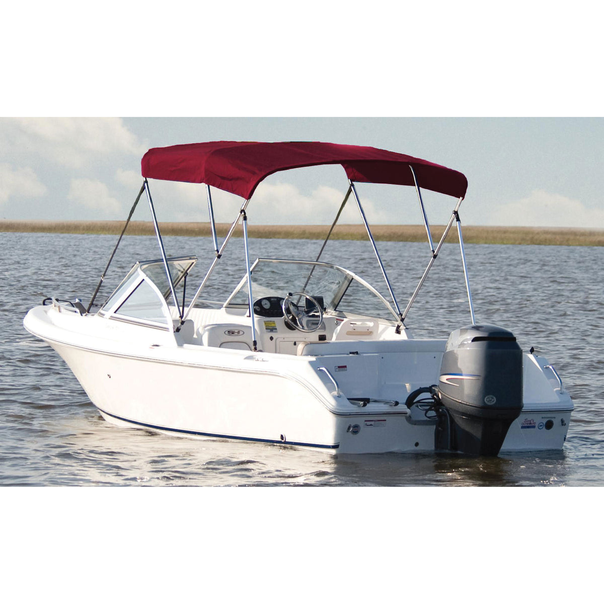 Carver A5475TB-8 Fully Assembled 3-Bow Round Tube Sunbrella Bimini Complete Top Kit - Burgundy, 73" - 78" Widths