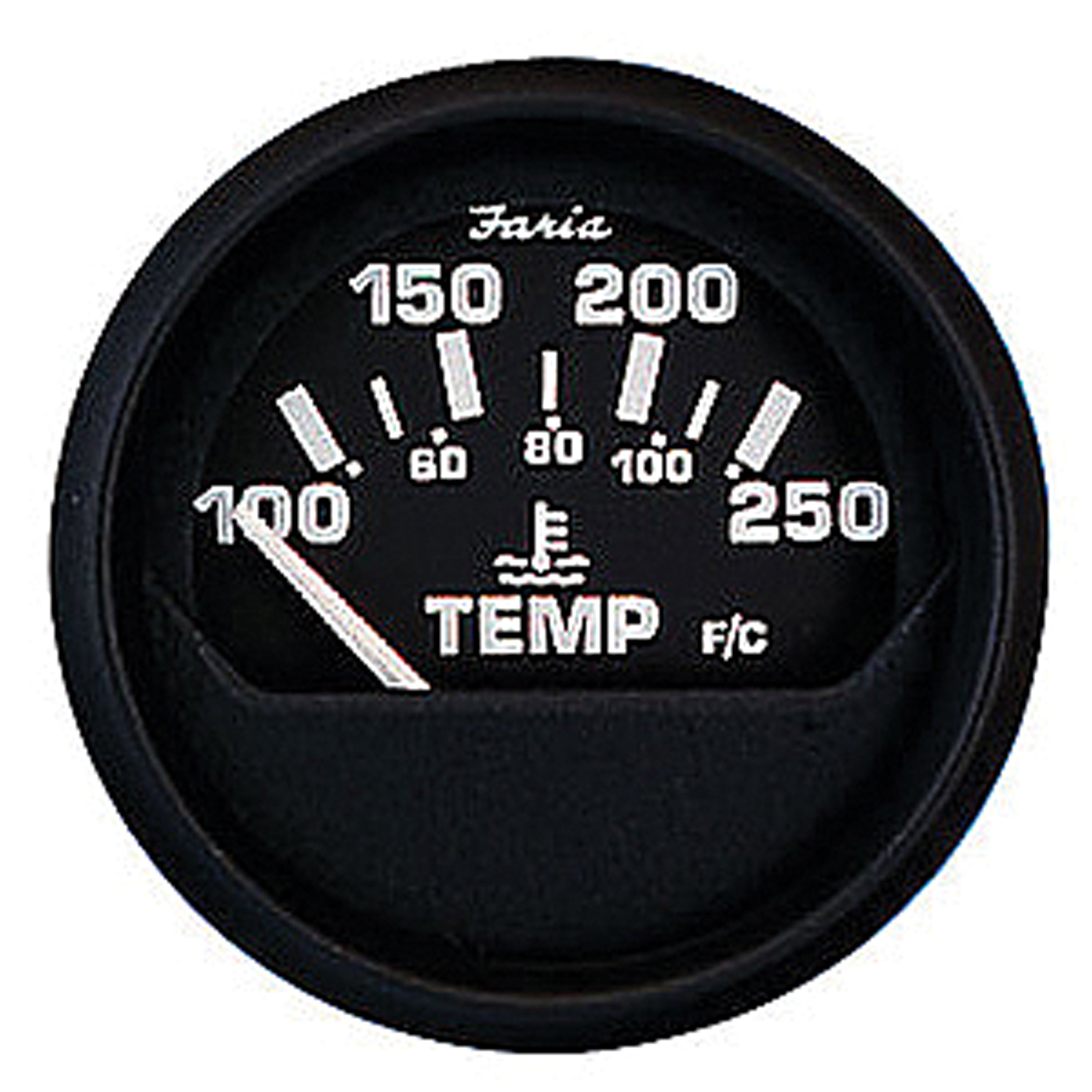 Faria 12812 Euro Water Temperature Gauge (100-250Â°F) - 2", Black