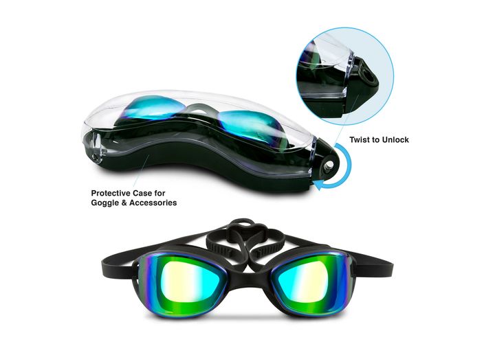 Dolfino Pro AZG14861BK STINGRAY Mirrored Swim Goggle - Adult, Black