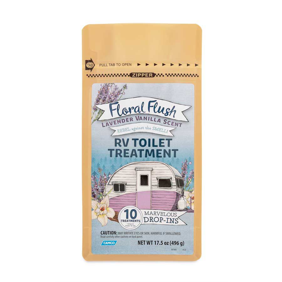 Camco 41490 Floral Flush RV Toilet Treatment Drop-Ins - Lavender Vanilla, Pack of 10