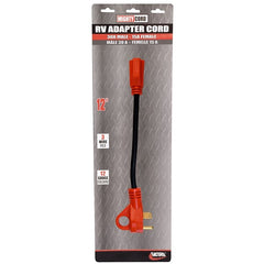 Valterra A10-3015HVP Mighty Cord 12" Adapter Cord w/Handle - 30AM - 15AF, Red (Carded)