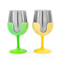 Camco 51916 Wine Tumbler Set - Green / Yellow