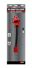 Valterra A10-1550VP Mighty Cord 12" Adapter Cord w/Handle - 15AM to 50AF, Red (Carded)