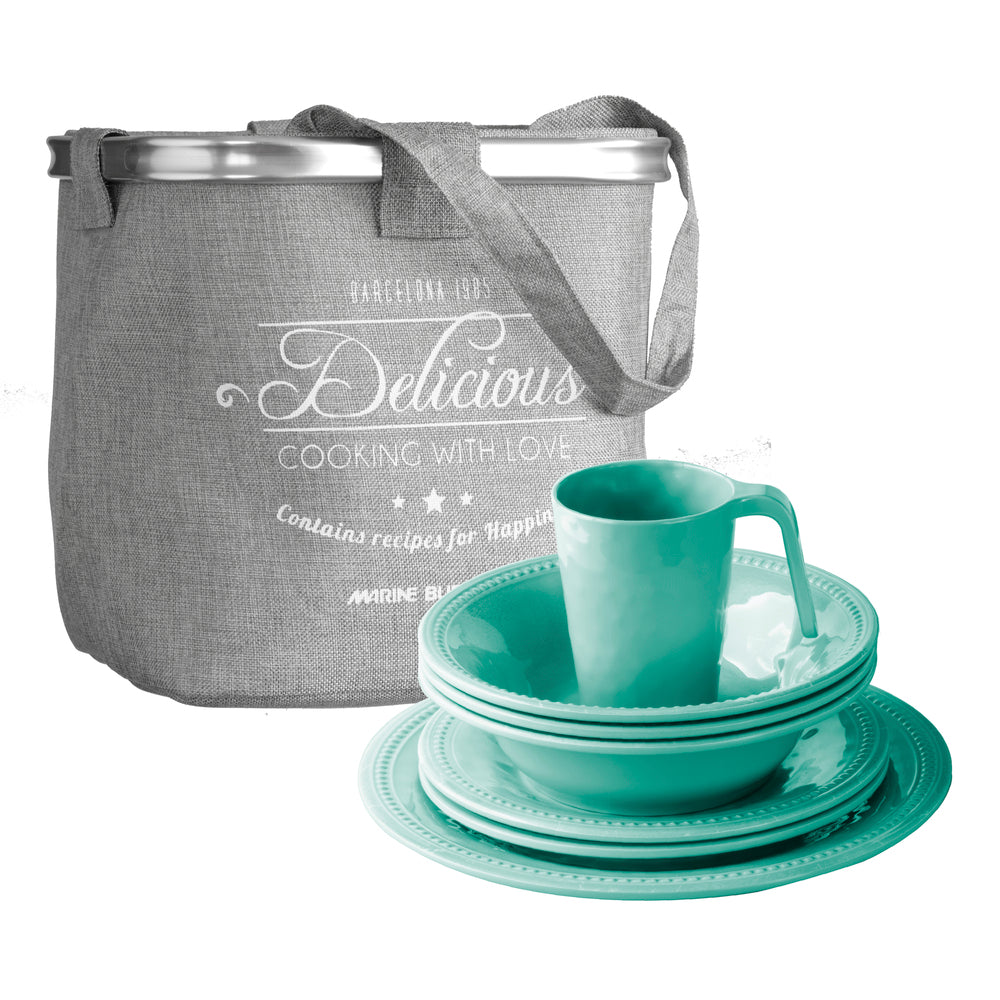 Marine Business 38144 Harmony Acqua Tableware Set and Basket - 25-Piece