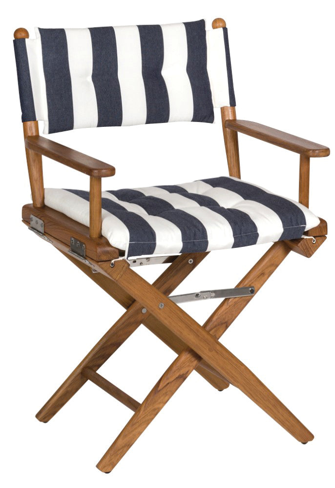 Whitecap 61040 Teak Director's Chair with Navy/White Striped Cushion - 18"