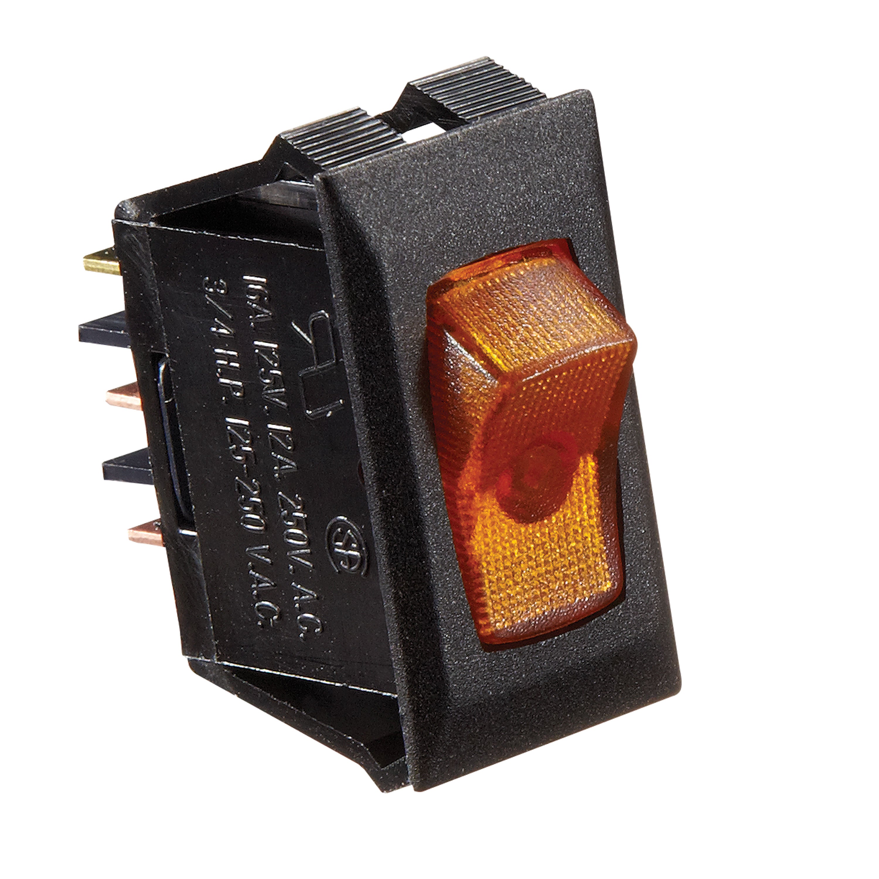 RV Designer S249 DC Rocker Switch 10 Amp - Black/Amber, Illuminated On/Off