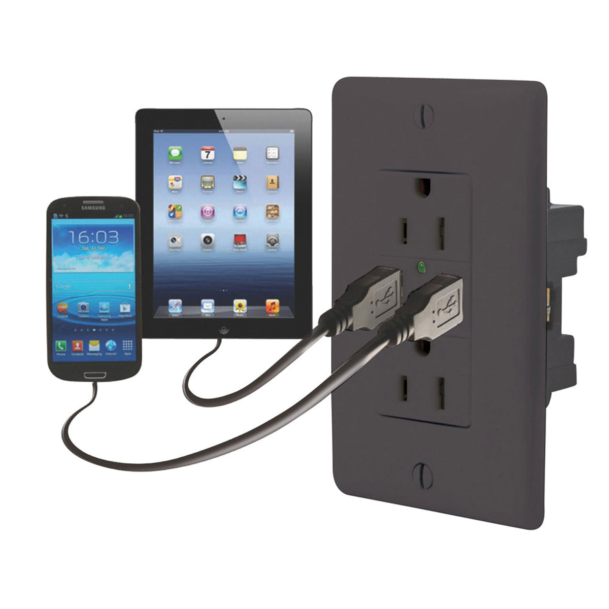 Diamond Group DG61072VP Dual Outlet USB Charger - 120V Rec, Black