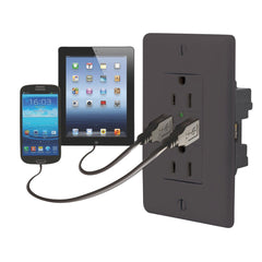 Diamond Group DG61072VP Dual Outlet USB Charger - 120V Rec, Black