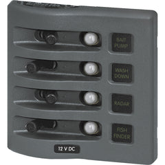 Blue Sea Systems 4374-BSS WeatherDeck 12V DC Waterproof Circuit Breaker Panel - Gray, 4 Positions