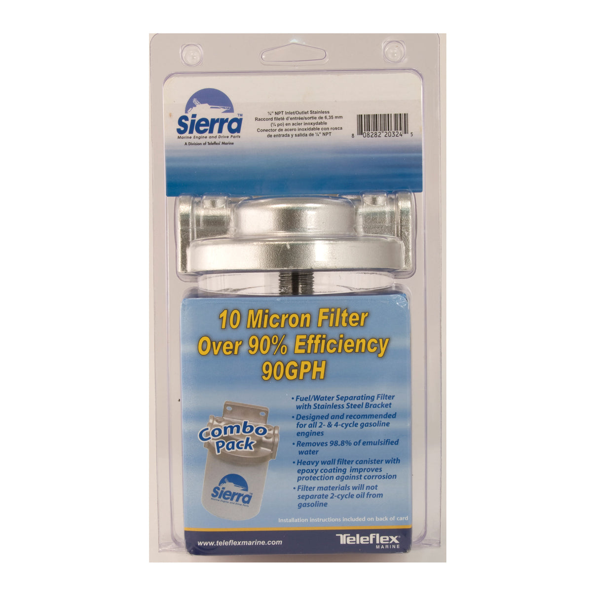 Sierra 18-7966-1 10 Micron Fuel / Water Separator Kit - 1/4 in. Aluminum, High Capacity