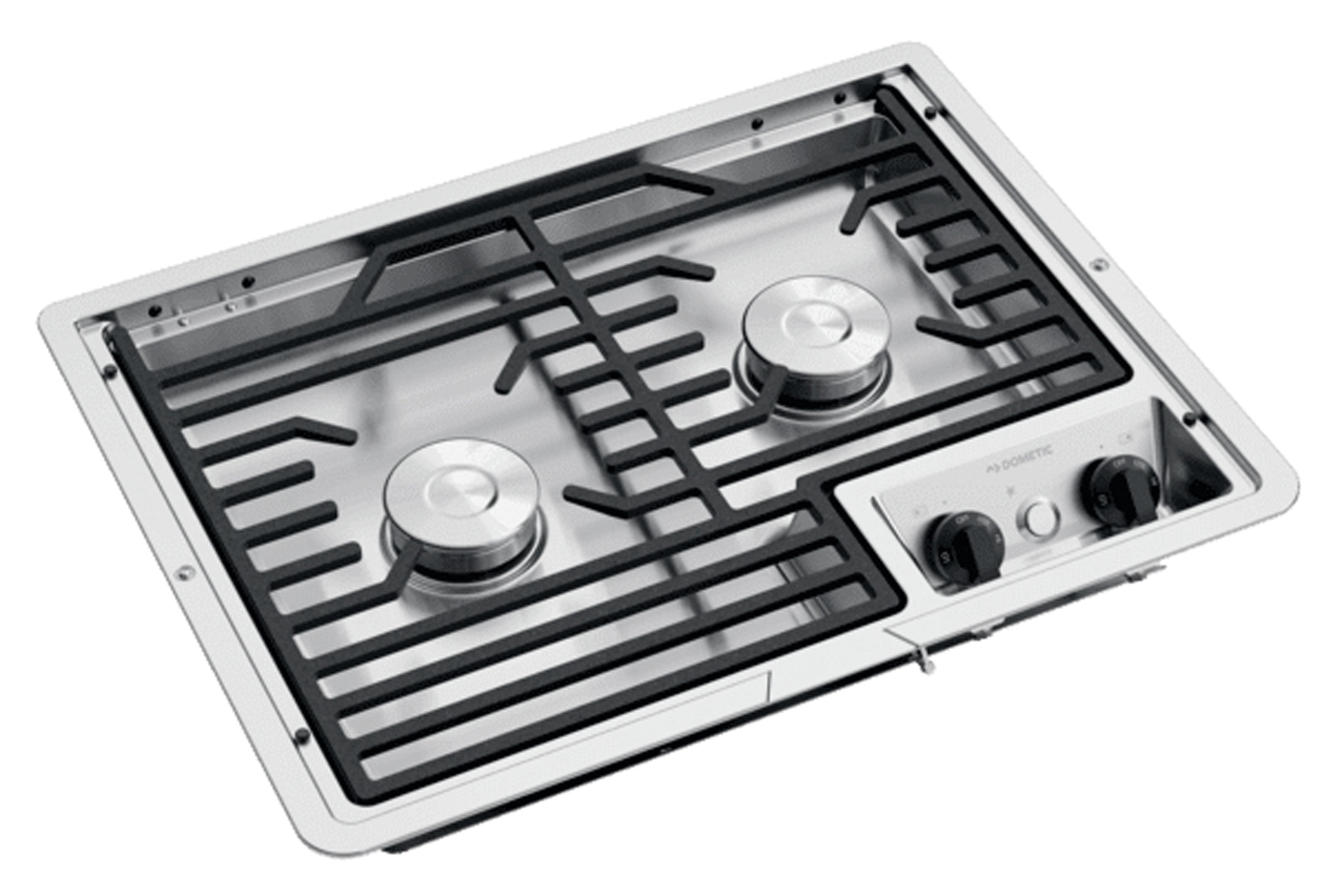 Dometic 9108917581 (50216) Drop-In Two-Burner 12V Cooktop with Cast Iron Grate - Stainless Steel, Electric