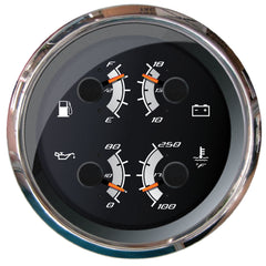 Faria F22014 Multifunction Gauge - Fuel Level, Oil Pressure (80 PSI), Water Temp (120-220F), Voltmeter (10-18 VDC), 4"