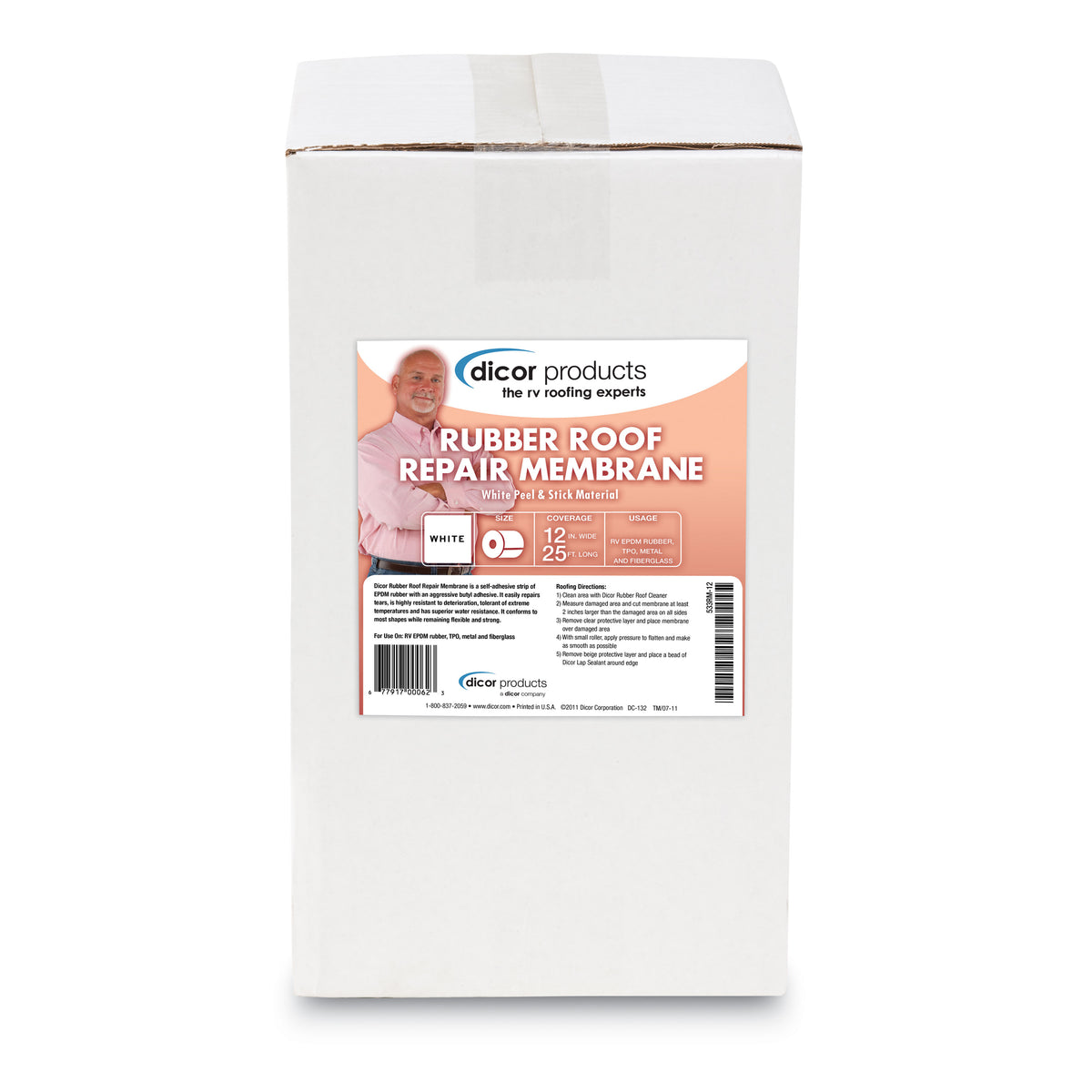 Dicor 533RM-12 EPDM Rubber Roof Repair Membrane - 12" x 25' Roll