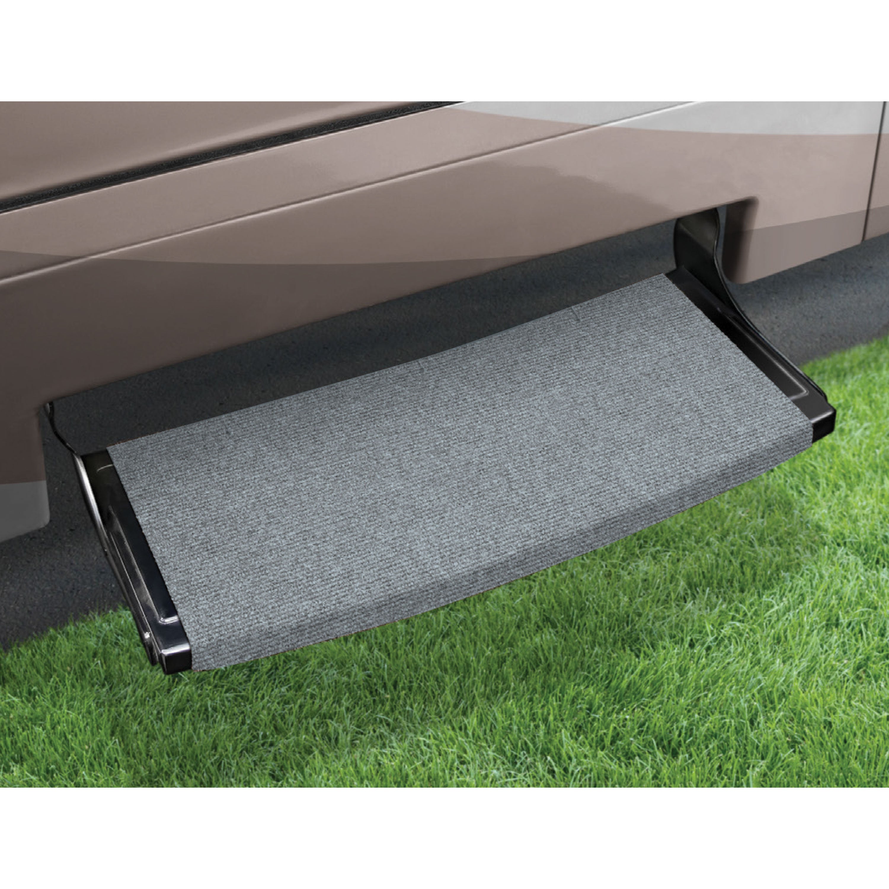 PREST-O-FIT 2-0383 Outrigger Radius XT Curved RV Step Rug - 22", Castle Gray