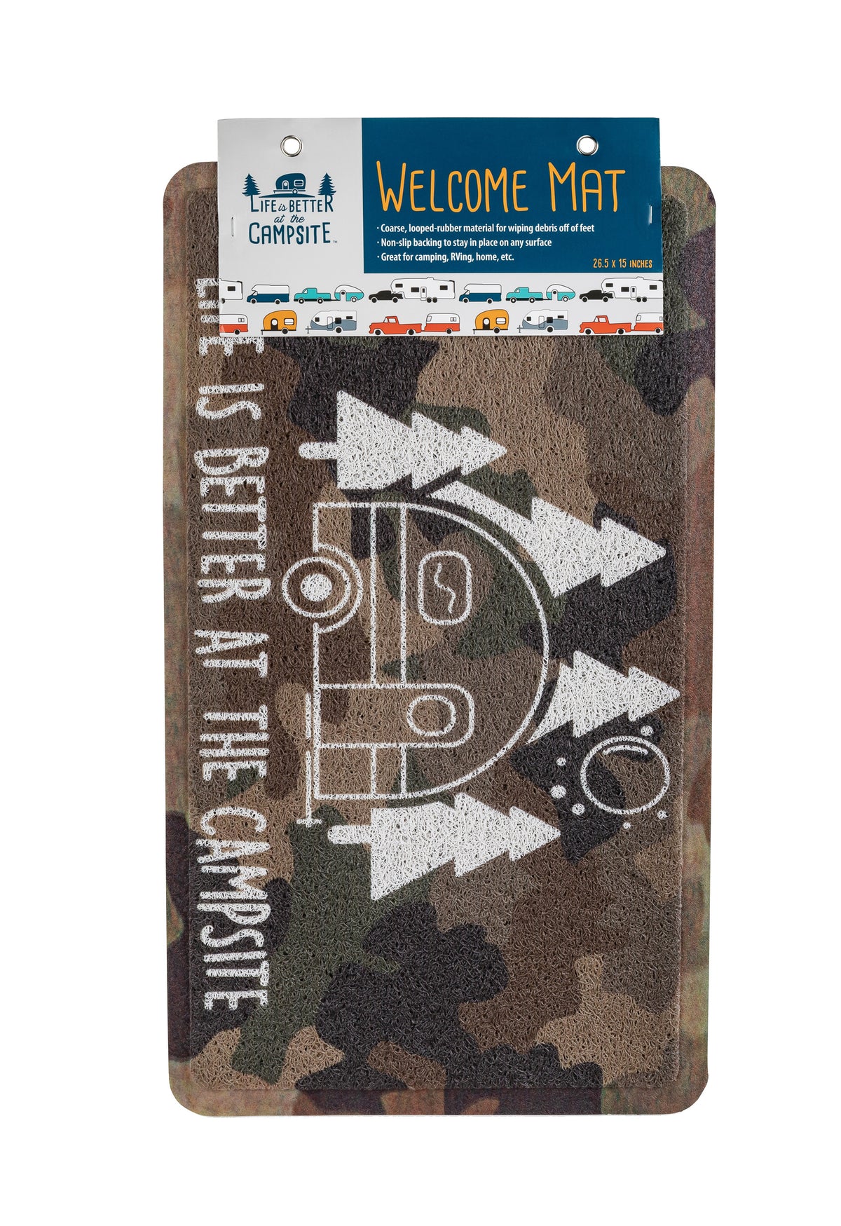 Camco 53449 "Life is Better at the Campsite" Campsite Scrub Rug - 26.5" x 15", RV Camo