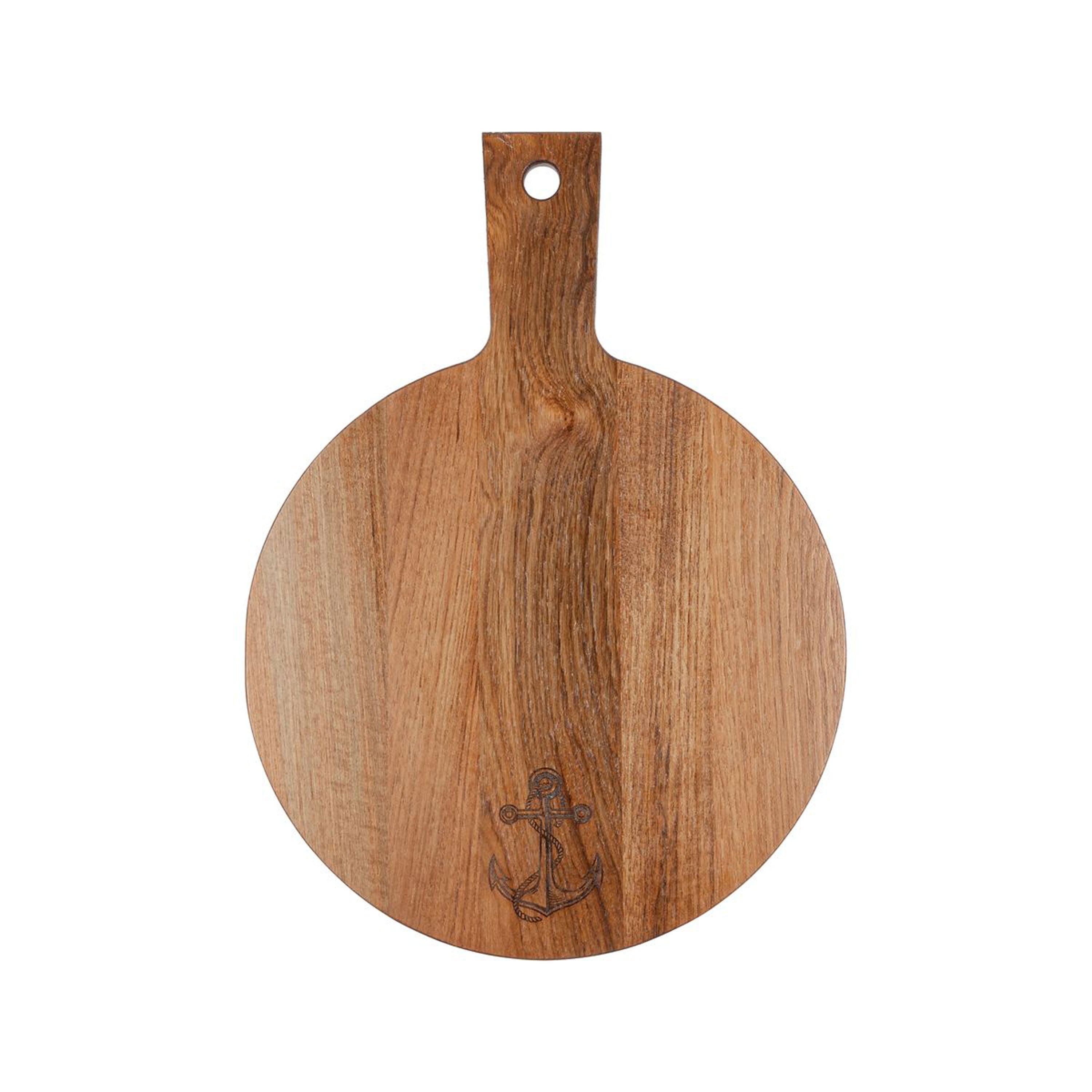 Whitecap 60762ANCC Chef's Collection Teak Round Serving Board with Anchor