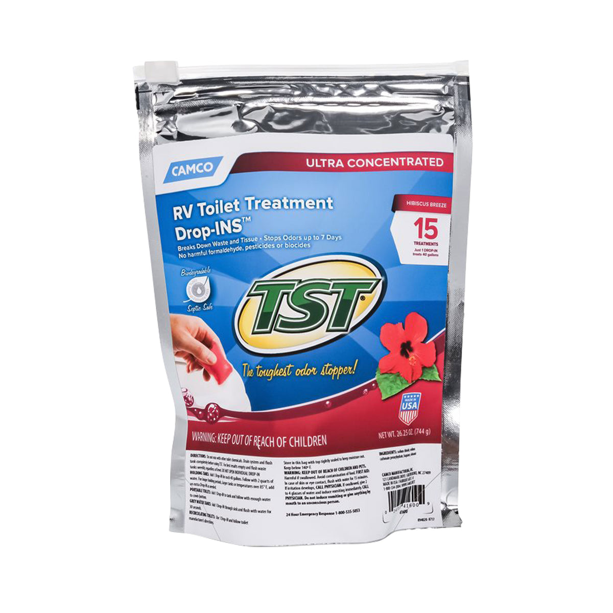 Camco 41600 Tst Ultra Concentrated Rv Toilet Treatment Drop-Ins - Hibiscus Breeze Scent, 15/Bag