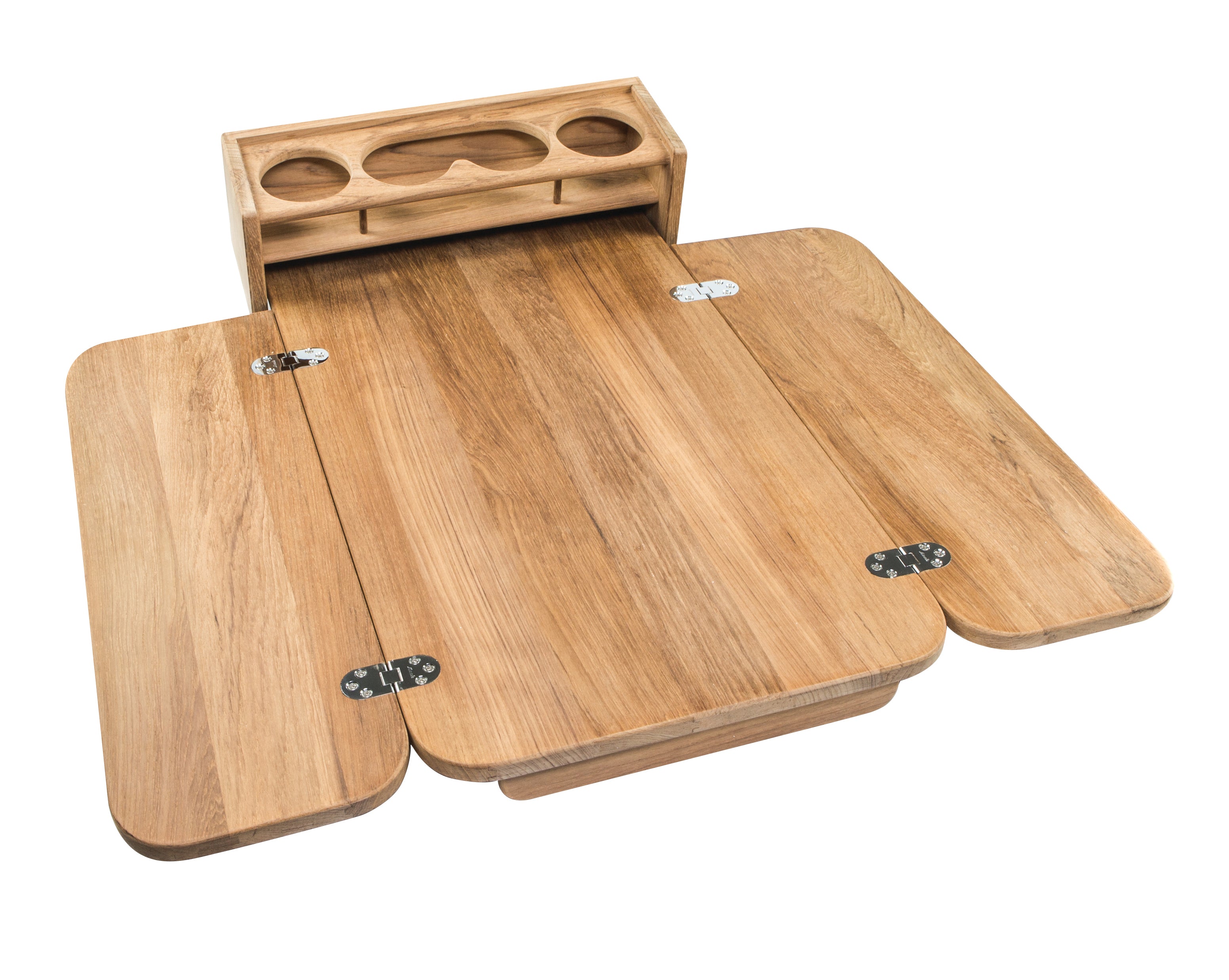 Whitecap 61392C Teak Cockpit Table with Folding Leaves and Four Drink Holder