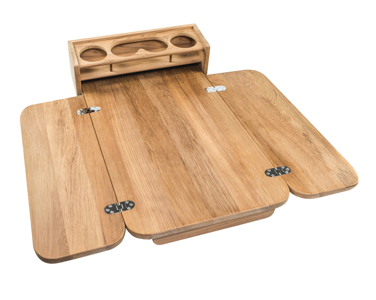 Whitecap 61392C Teak Cockpit Table with Folding Leaves and Four Drink Holder