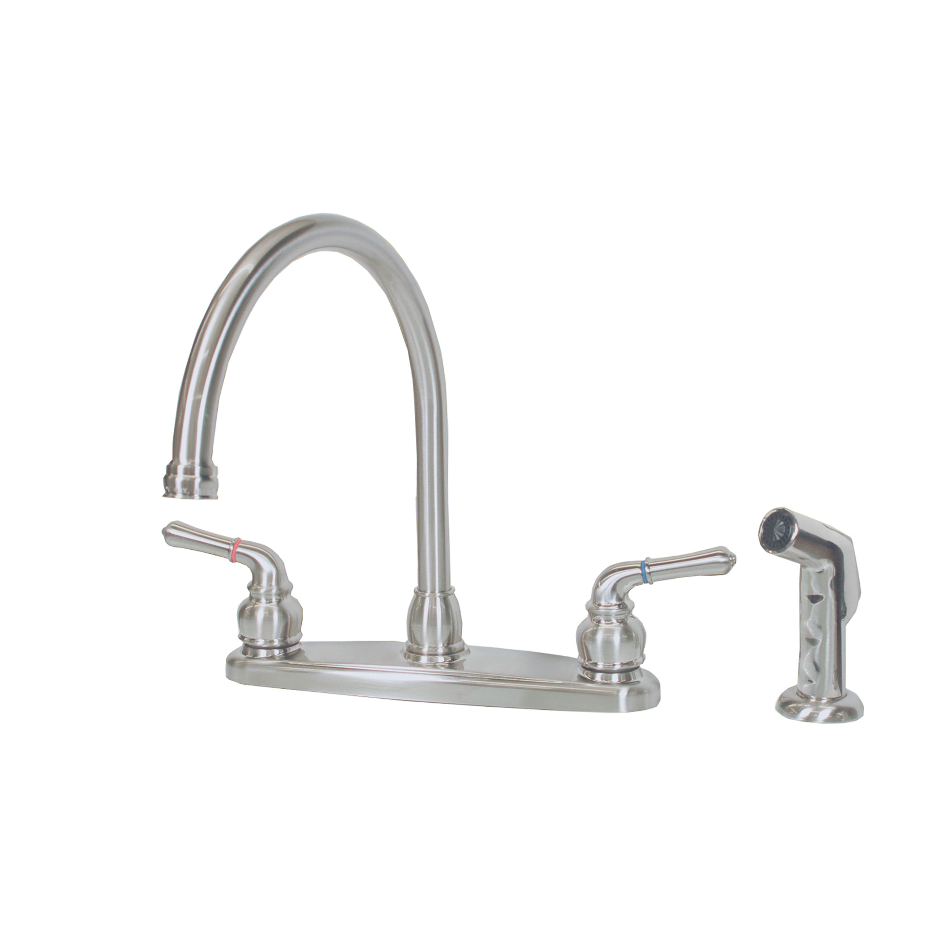 American Brass NN801GSN RV Kitchen Faucet With Gooseneck Spout, Teapot Handles And Sprayer 8" - Brushed Nickel NN801GSN-A