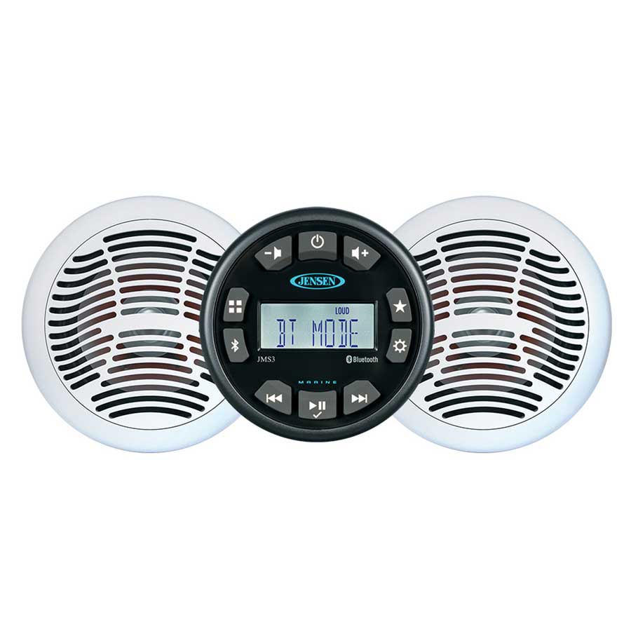 Jensen JMS3SPKG Marine AM/FM/USB Bluetooth Stereo System with (2) 6.5" Speakers