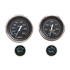Faria KTF004 Chesapeake Stainless Steel Outboard 4-Gauge Boxed Set - Speedometer/Tachometer/Fuel Level/Voltmeter, Black