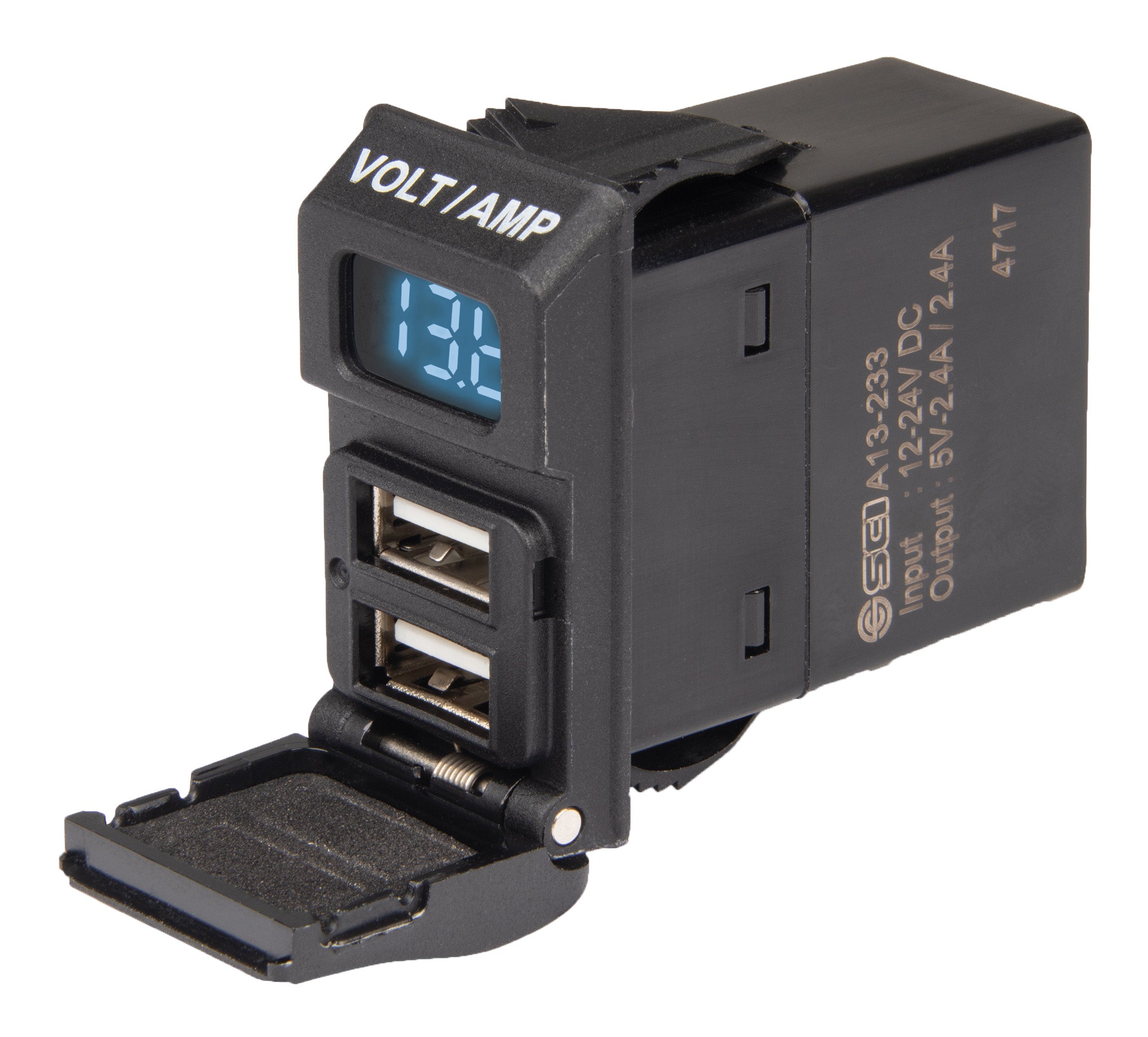 Marinco 12VCDUSB48A 12/24V 4.8A Contura Dual USB Charger with Volt/Amp Meter