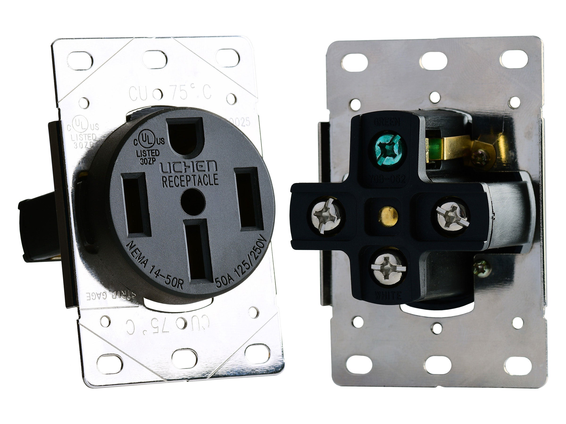 RV Designer S981 AC Flush Mount Receptacle in Plate - 50 Amp, 4-Wire