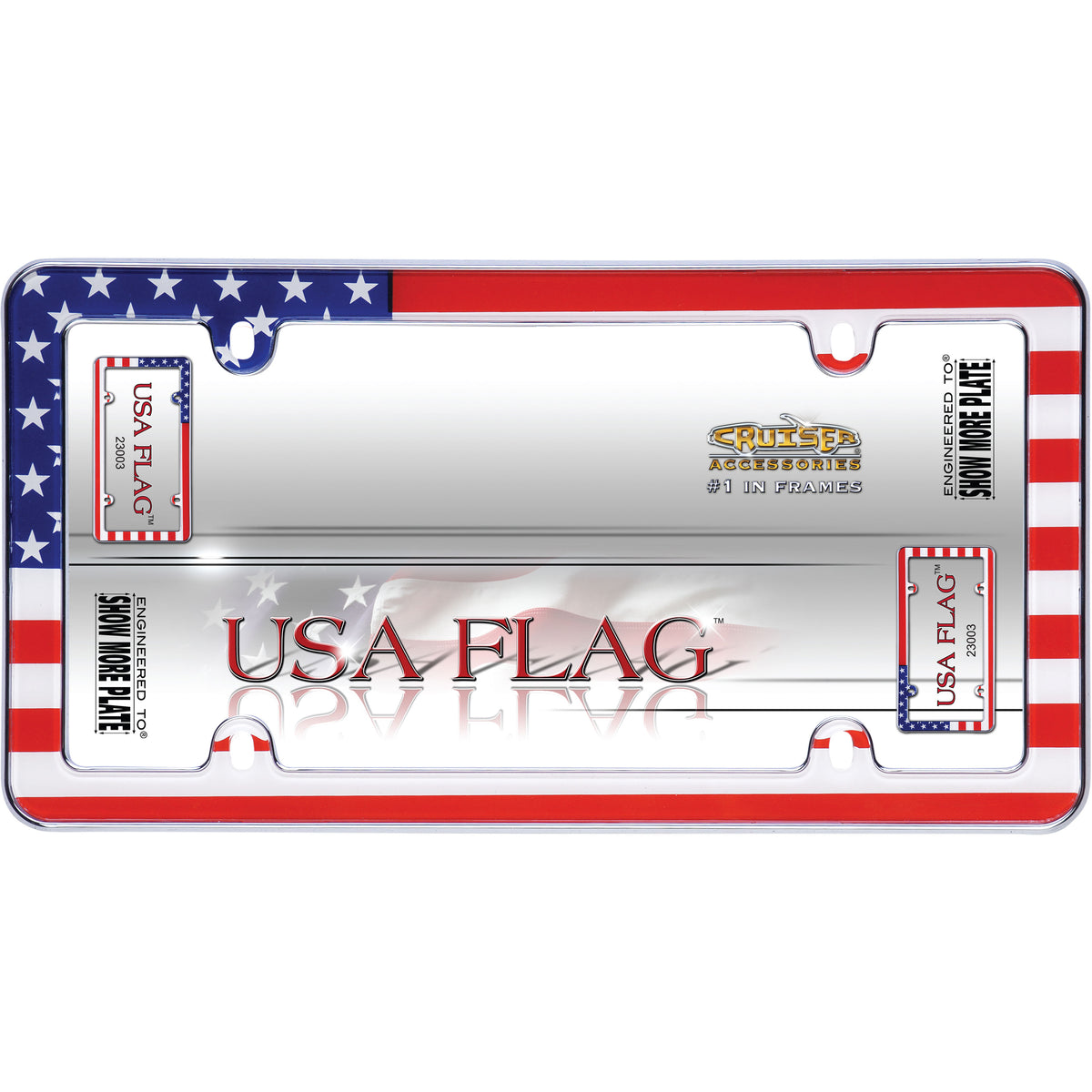 Cruiser Accessories 23003 USA Flag License Plate Frame - Chrome